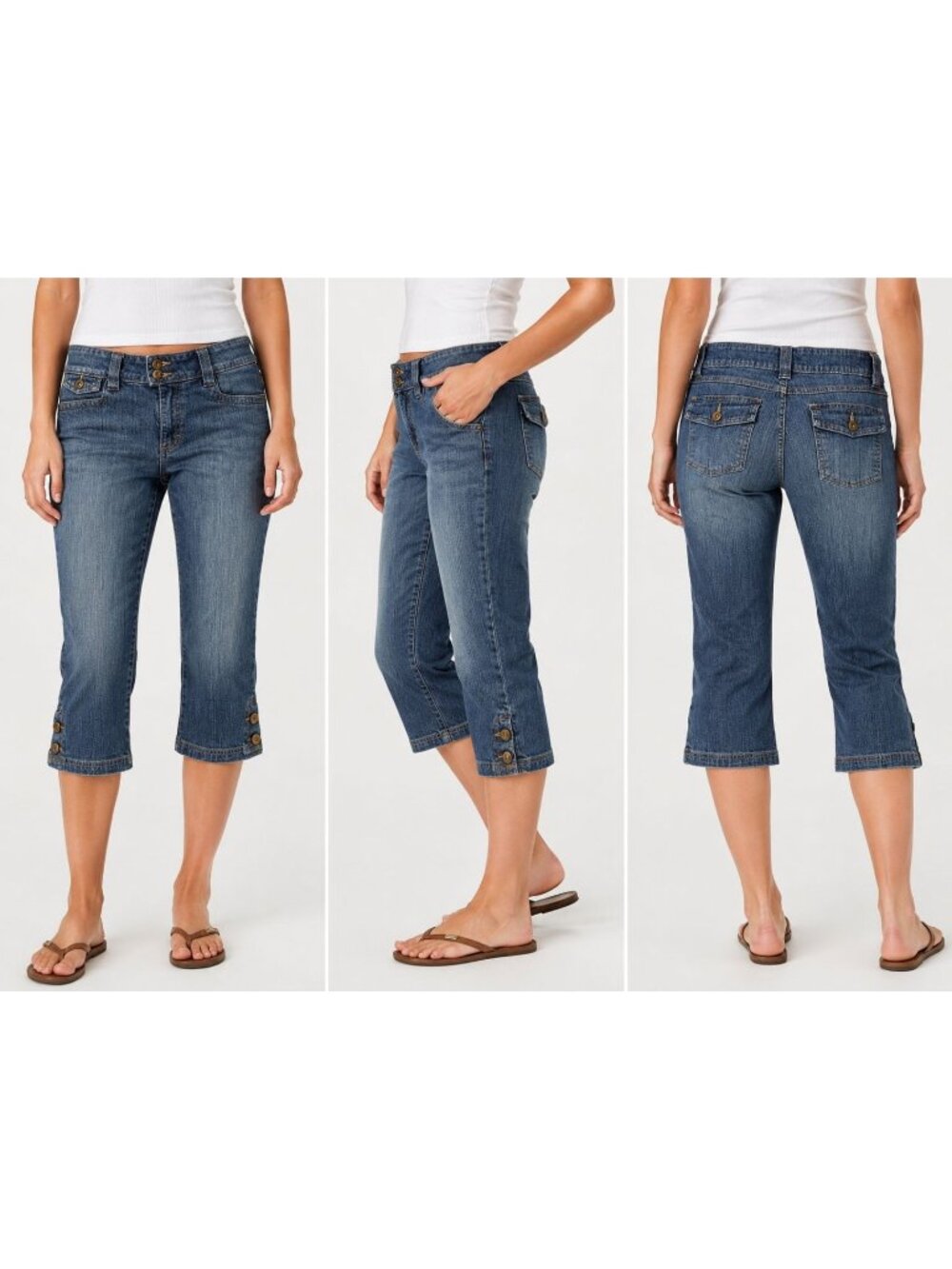 Lee Just Below The Waist Denim Capri Jeans W/Button & Pockets Blue Size 10